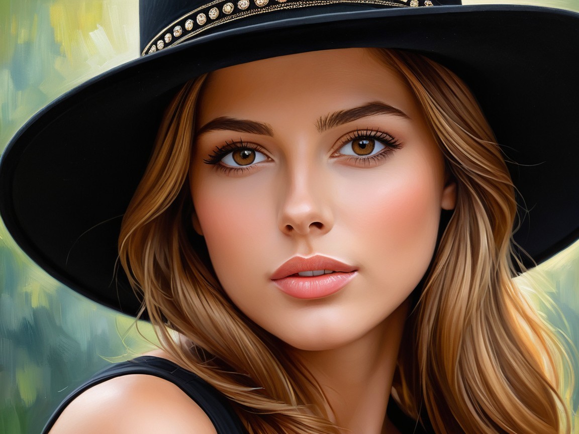 Close-Up Portrait of a Young Woman in a Black Hat