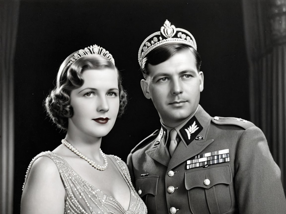Vintage Portrait of Glamorous Couple in Uniform