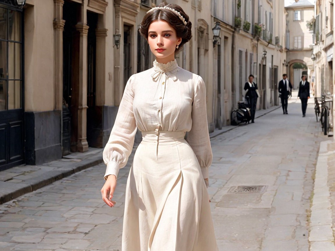 Vintage Fashion Scene on a Cobblestone Street
