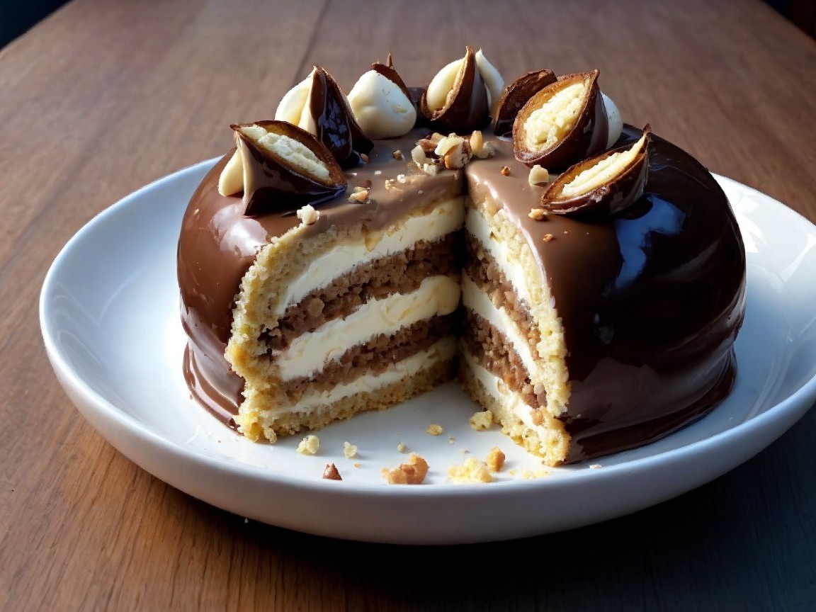 Chocolate Glazed Cake with Meringue and Nutty Layers