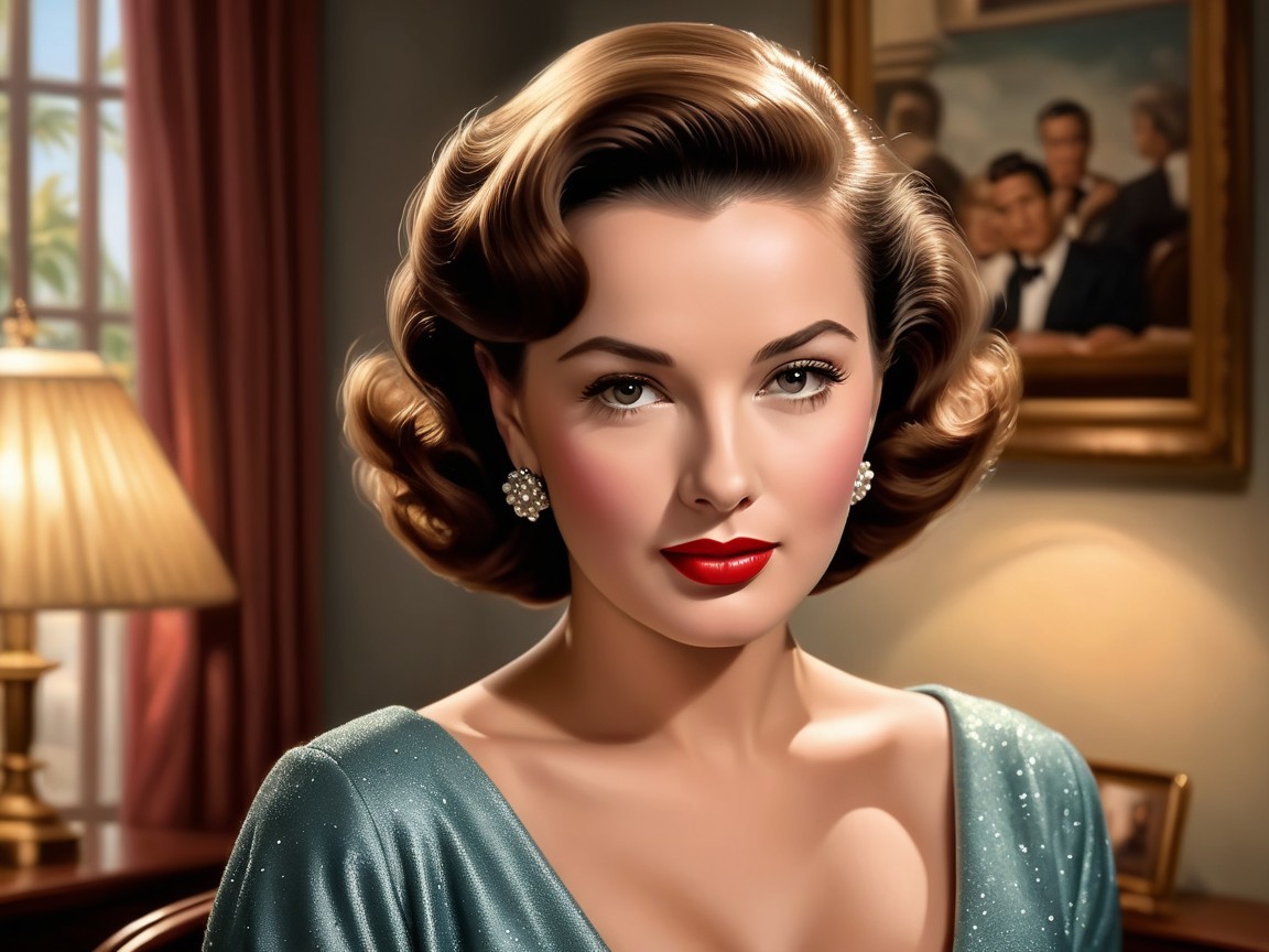 Glamorous Woman in Teal Dress in Elegant Setting