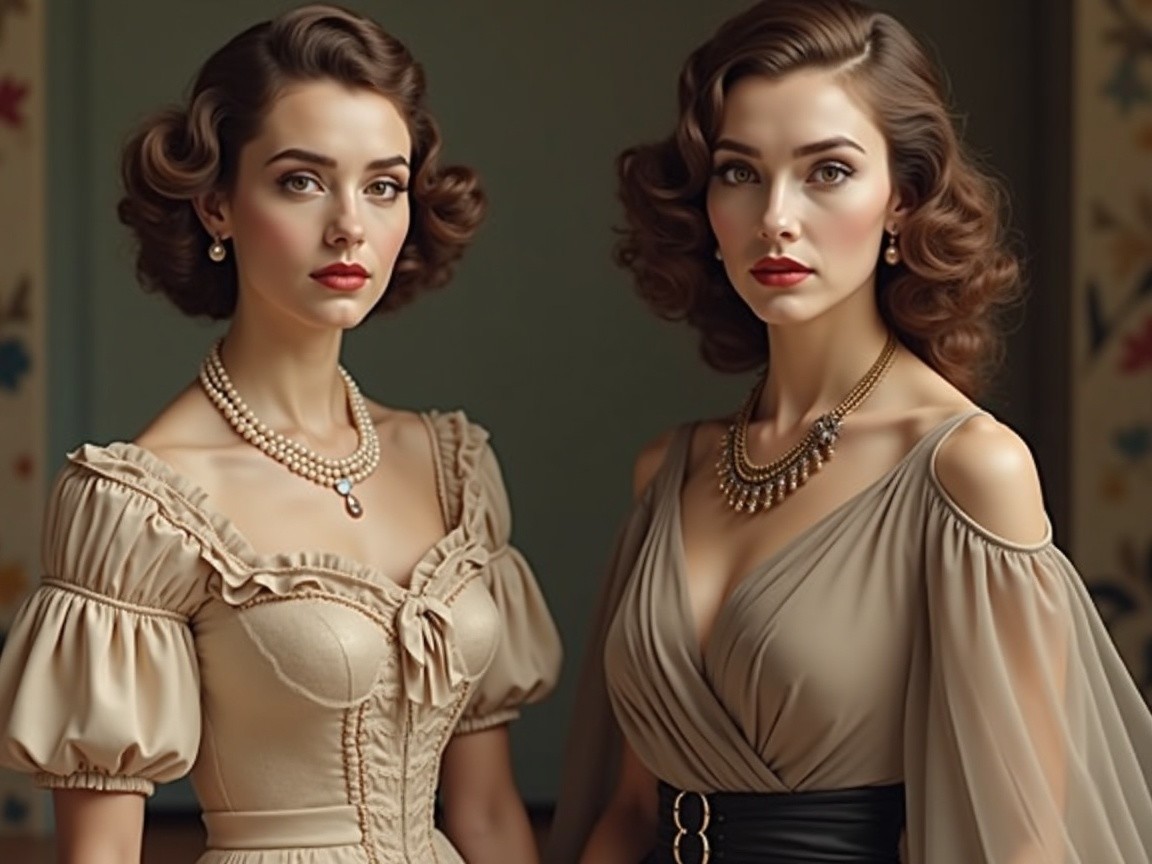Elegant Vintage Fashion of Two Styled Women