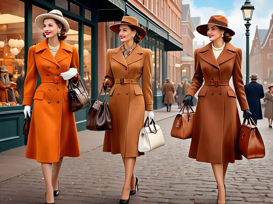 Elegant 1950s Fashion on Cobblestone Street