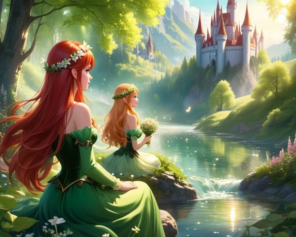 Elegant Figures by a Tranquil River in Nature