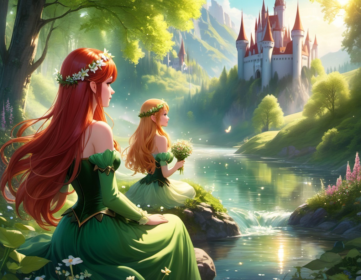 Elegant Figures by a Tranquil River in Nature