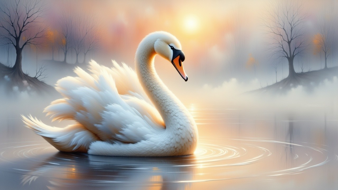 Majestic white swan gliding on a serene lake
