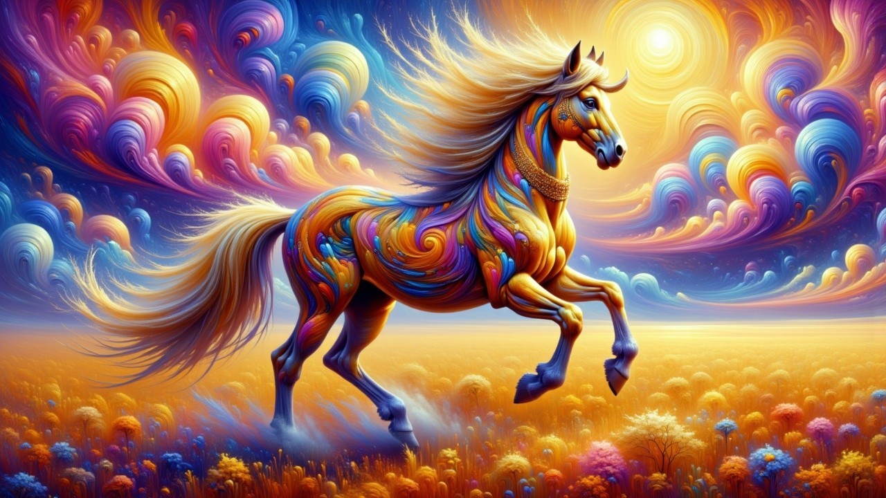 Vibrant Horse in Surreal Colorful Landscape