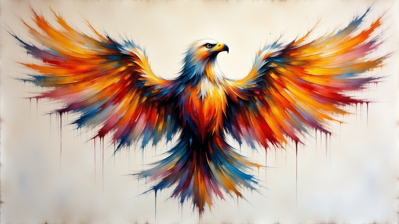Vibrant Painting of an Eagle in Fiery Colors