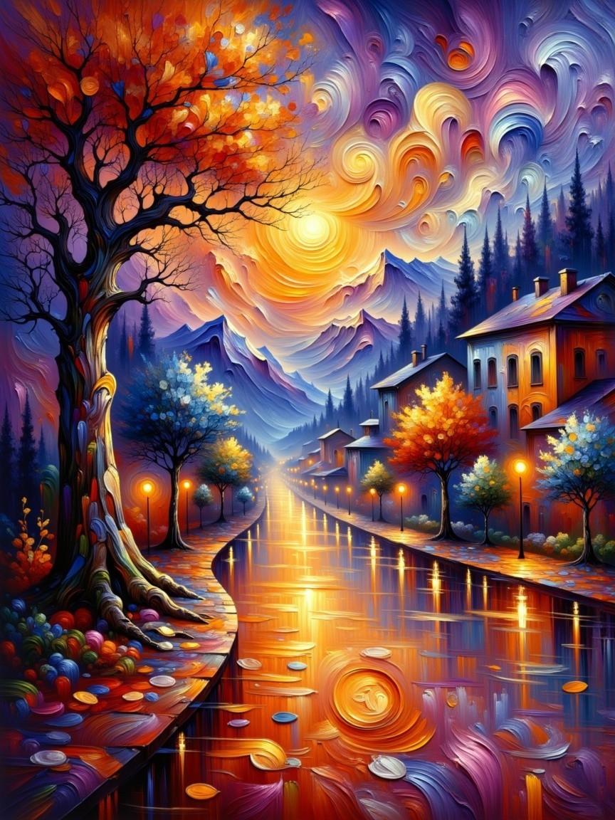 Vibrant Autumn Evening with Colorful Landscape and River