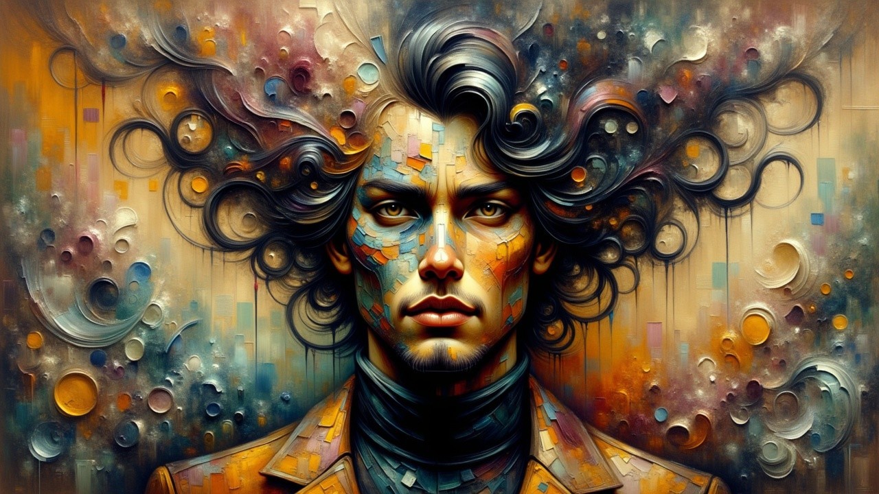 Portrait of a Young Man with Abstract Patterns