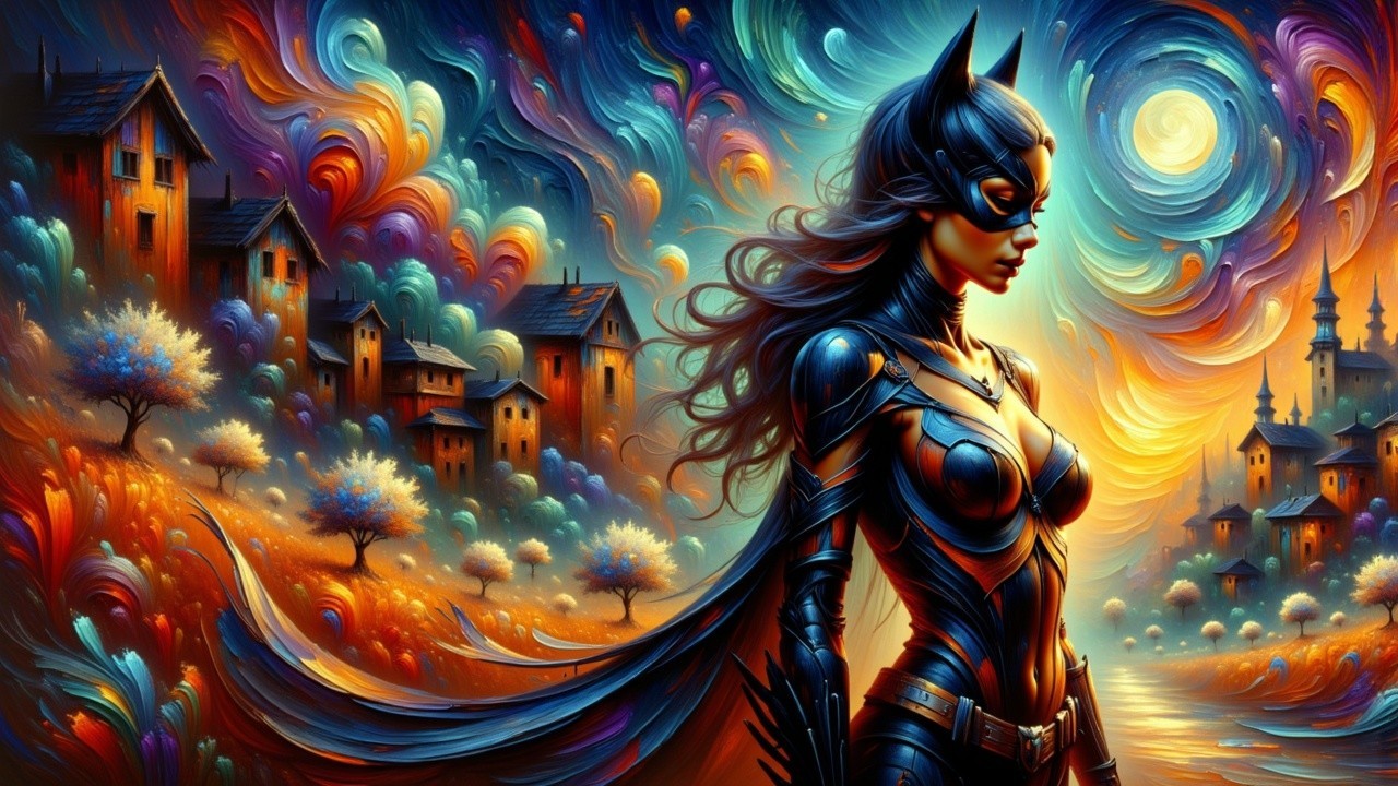 Heroic Female Figure in a Vibrant Fantasy Landscape