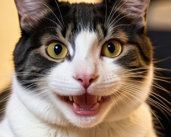 Playful Cat with Black and White Coat and Yellow Eyes