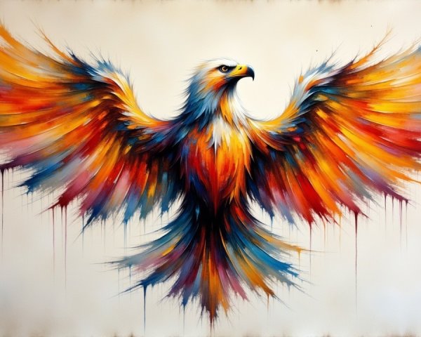 Vibrant Painting of an Eagle in Fiery Colors