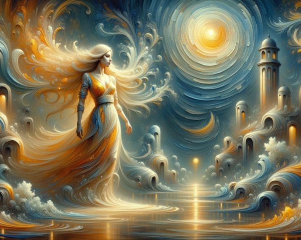 Luminous Figure in Dreamlike Ethereal Landscape