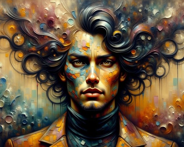 Portrait of a Young Man with Abstract Patterns