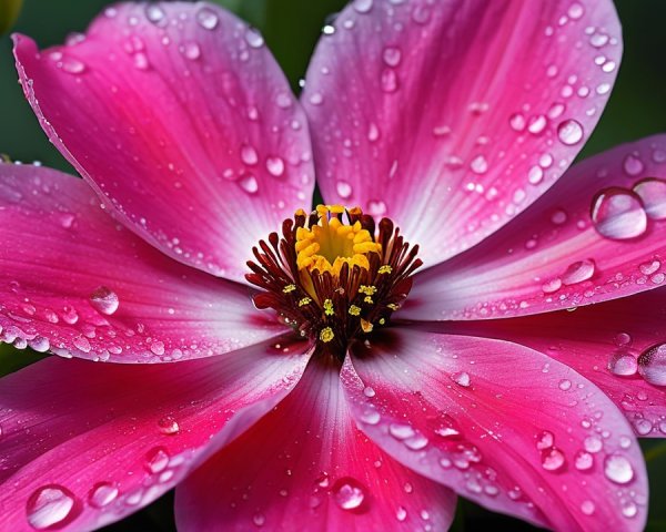 Vibrant Pink Flower with Water Droplets and Greenery