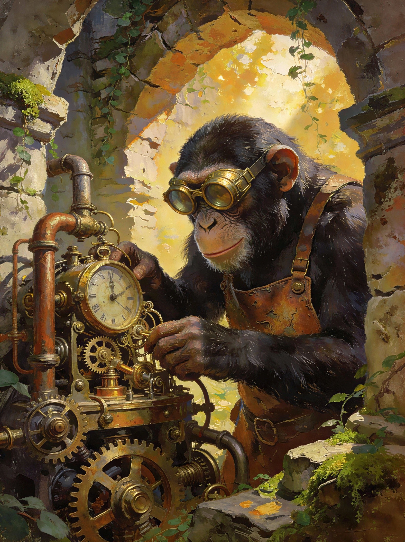 Steampunk Chimpanzee in Industrial Clockwork Setting