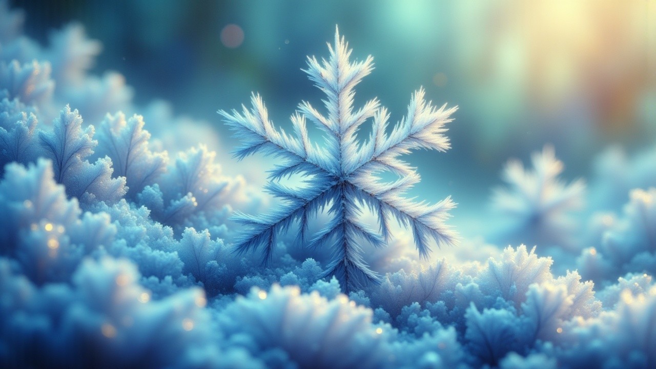 Macro Shot of a Snowflake with Ice Crystals