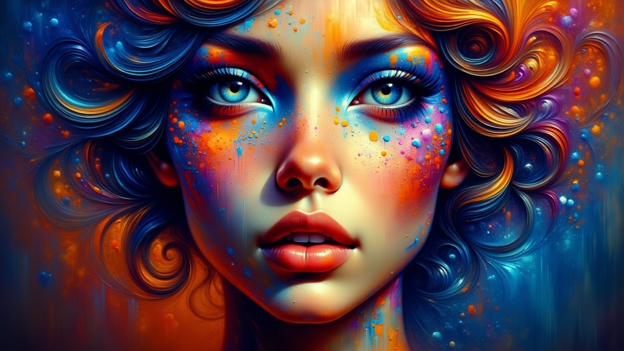 Surreal Portrait of a Woman with Colorful Makeup