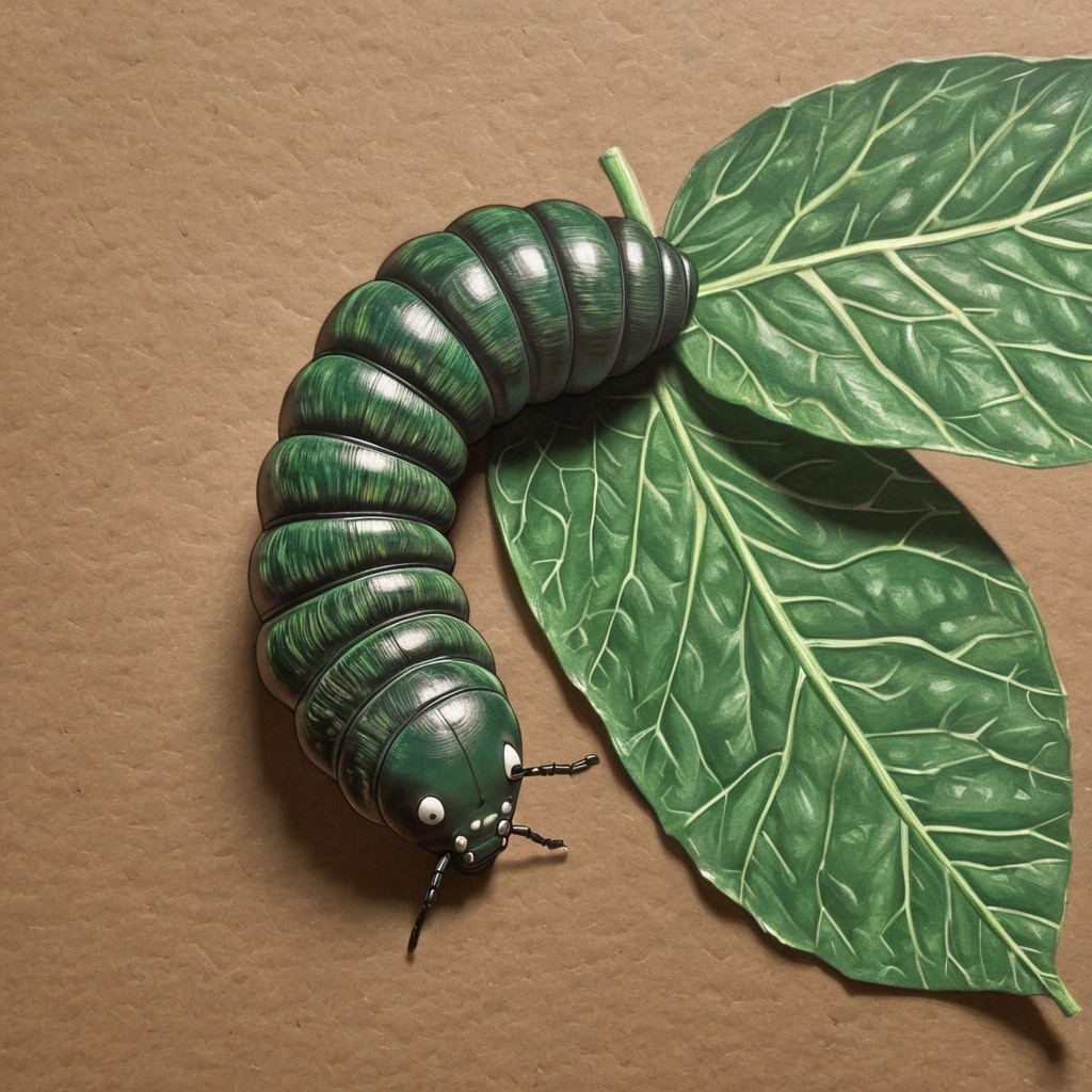 Large green caterpillar on a vibrant green leaf
