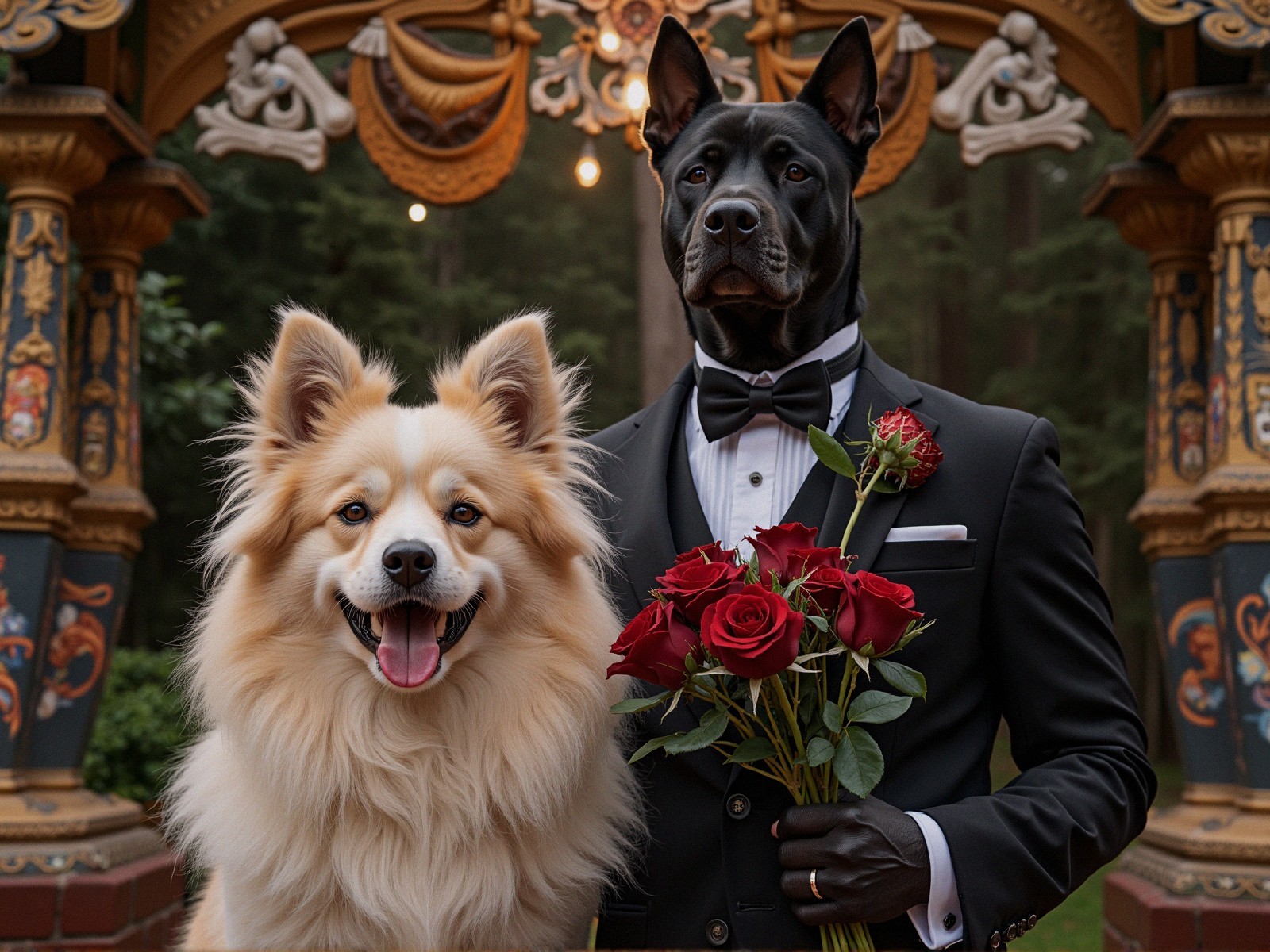 Fluffy Dog and Dapper Black Dog by Golden Archway