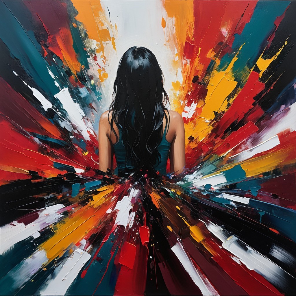 Contemplative Figure Amidst Vibrant Color Explosion
