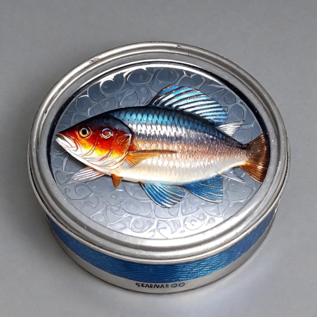 Intricate Round Metallic Tin with Fish Design