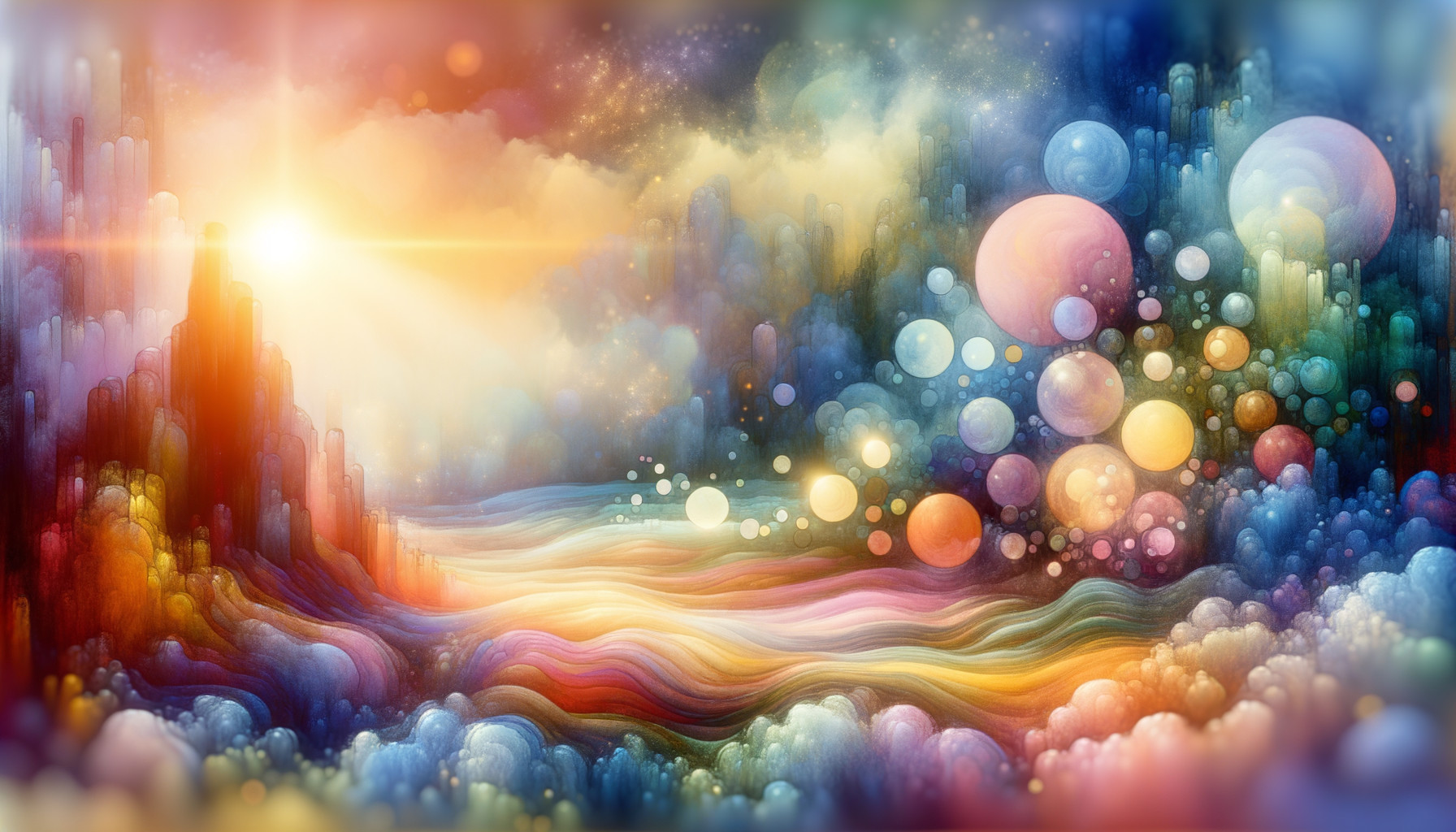Vibrant Cosmic Landscape with Colorful Clouds and Spheres