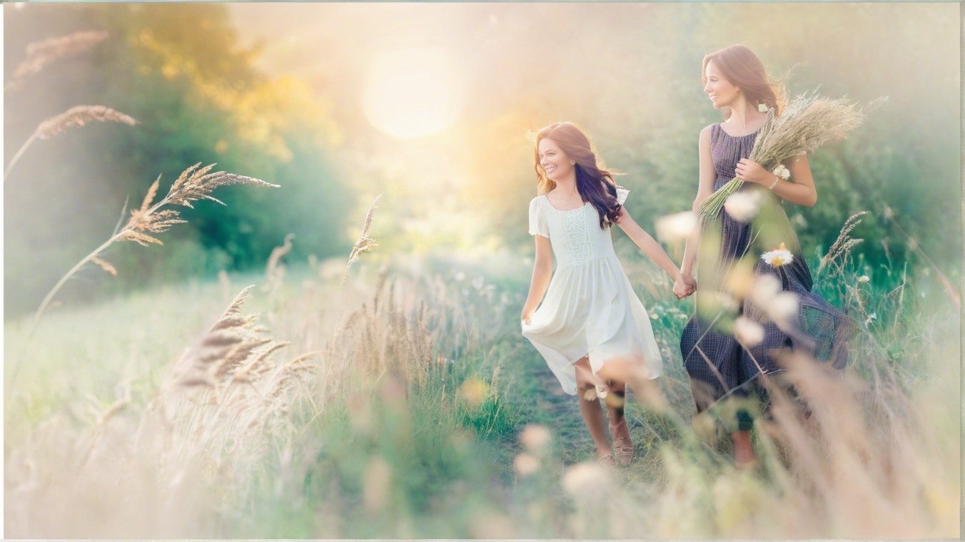 Women in a sunlit field with golden bouquet