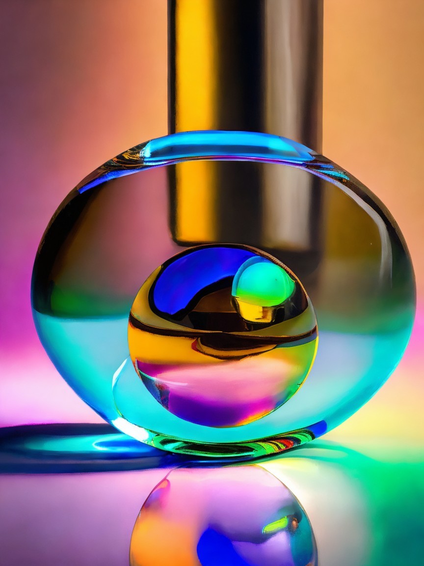 Glass Sculpture with Vibrant Gradient and Light Play
