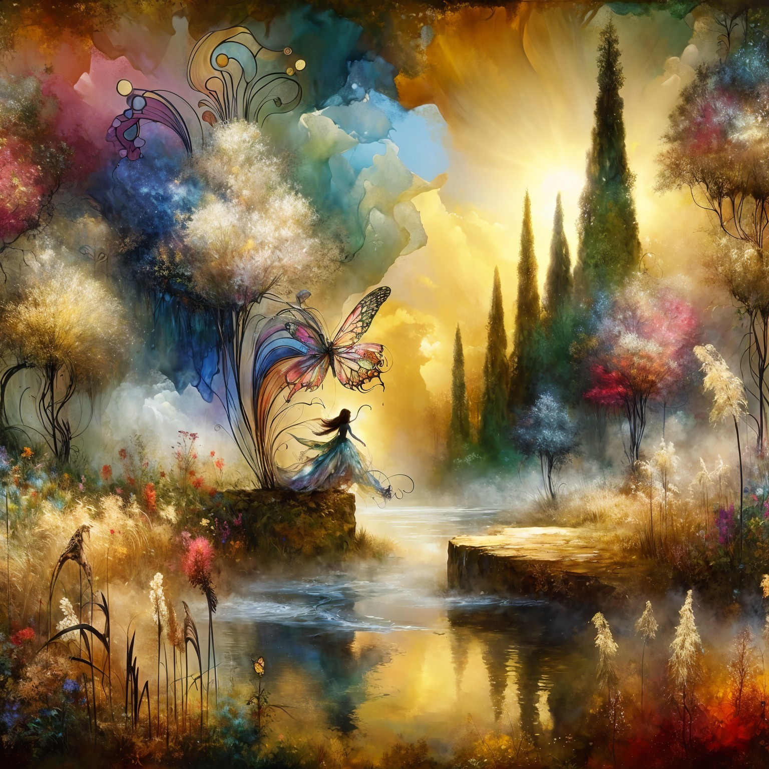 Vibrant Fantasy Landscape with Ethereal Elements