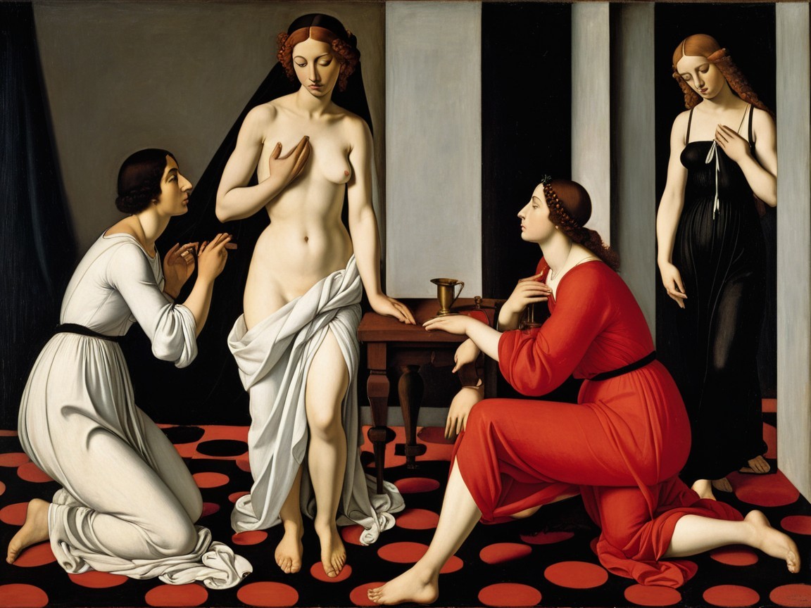 Classical Scene with Nude Figure and Emotional Women