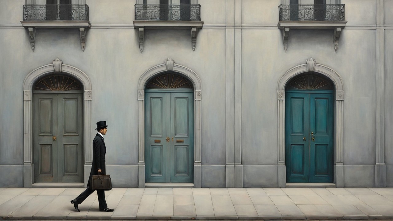 Man in Formal Attire by Elegant Colorful Doors