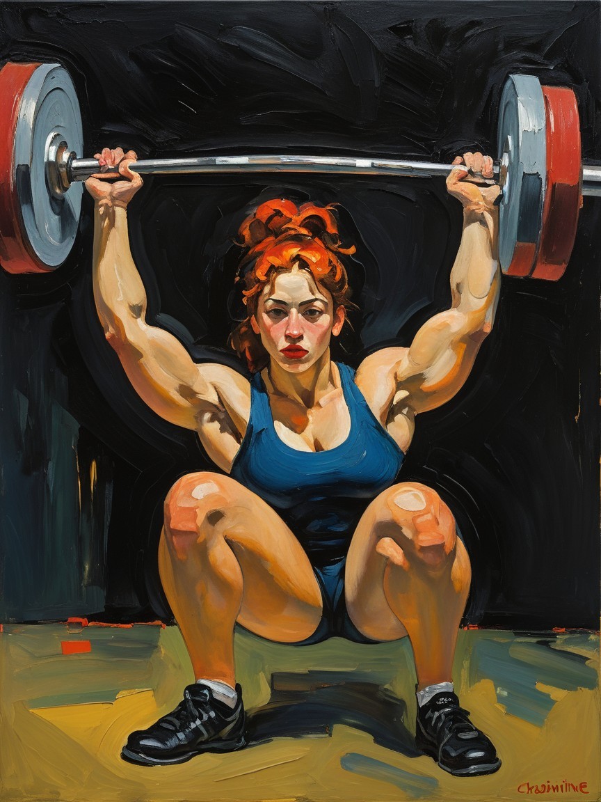 Athletic Woman Weightlifting in Dark Background