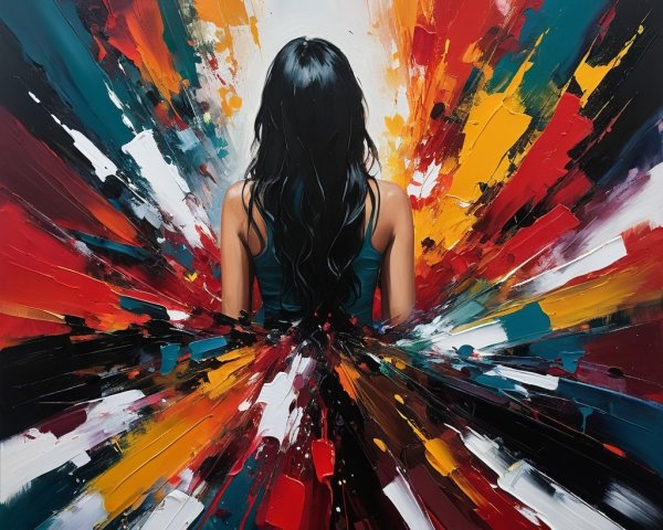 Contemplative Figure Amidst Vibrant Color Explosion