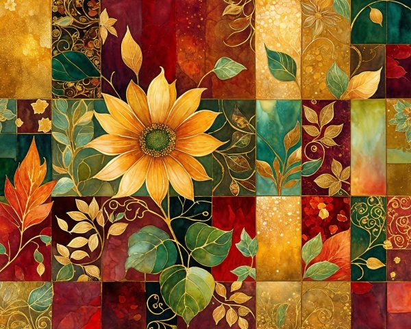 Vibrant Patchwork Design with Sunflower and Floral Patterns