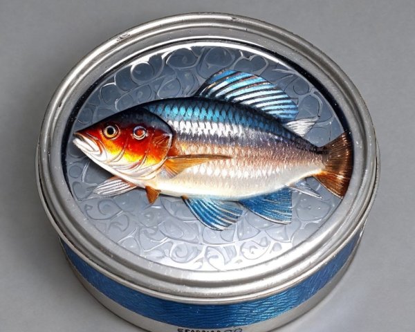 Intricate Round Metallic Tin with Fish Design