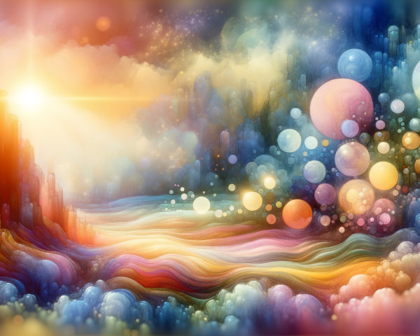 Vibrant Cosmic Landscape with Colorful Clouds and Spheres