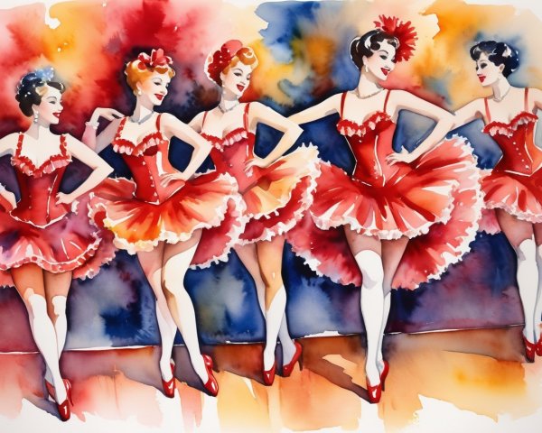 Vibrant Watercolor Illustration of Five Dancers