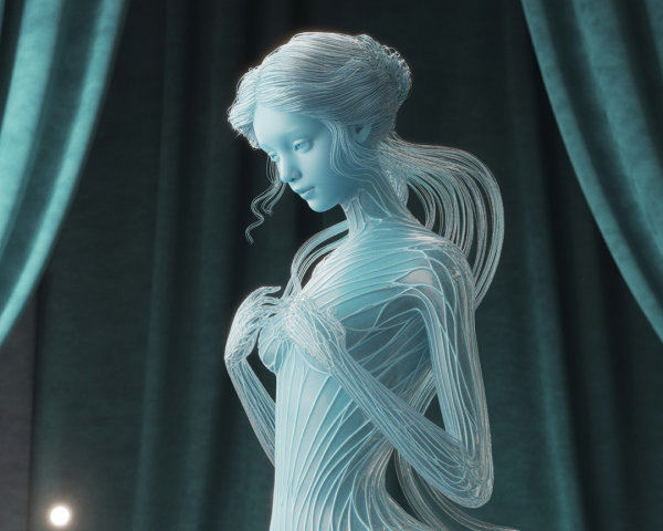 Translucent ethereal figure with light blue hues
