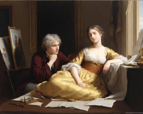 Young Couple in Artistic Setting with Music and Sketches