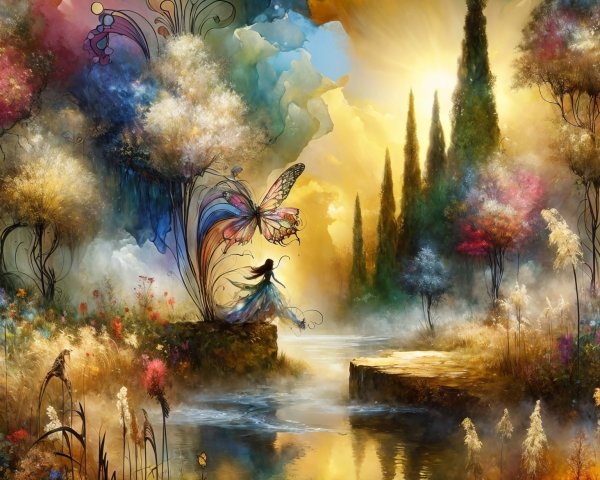 Vibrant Fantasy Landscape with Ethereal Elements