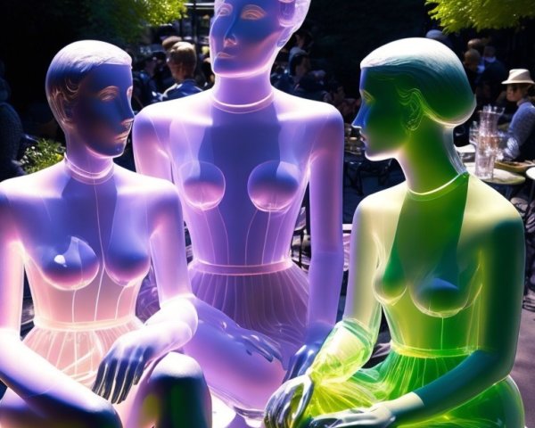 Translucent Mannequins in Vibrant Outdoor Setting