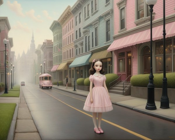 Hyperdetailed Porcelain Doll in Vintage Pink Dress