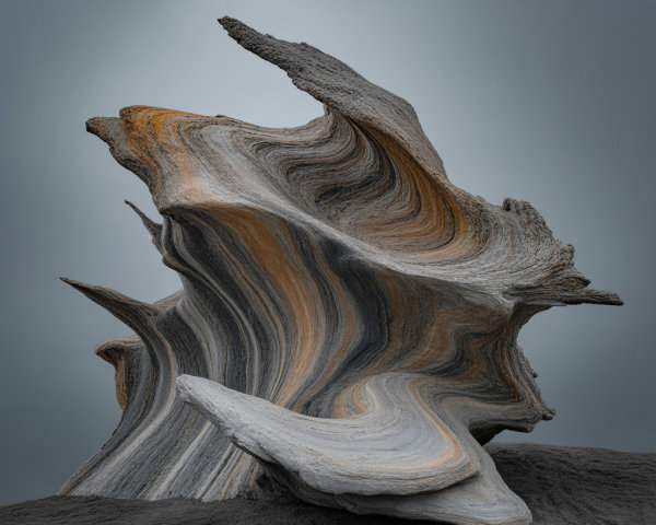 Abstract Rock Formation with Swirling Gray and Orange Layers