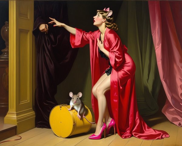 Glamorous Woman in Pink Robe Poses in Dim Room