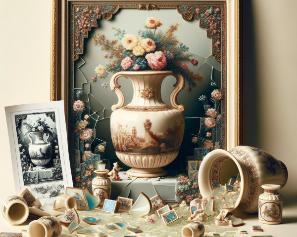 Fragmented Porcelain Vase with Decorative Surroundings