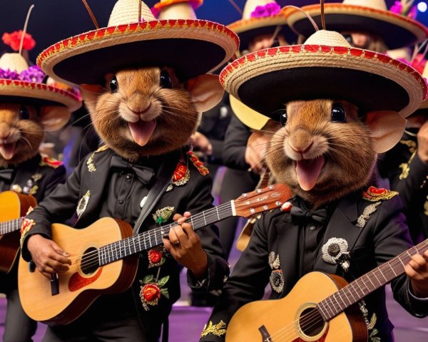 Chipmunks in Mariachi Costumes with Guitars