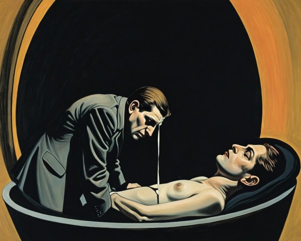 Vintage Illustration of Man and Woman in Abstract Setting