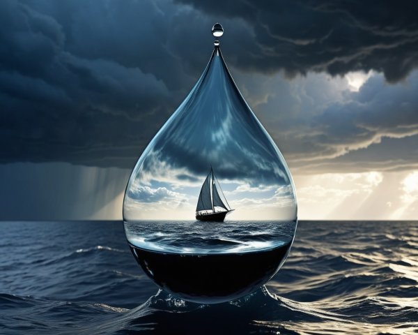 Large water droplet with sailboat scene inside